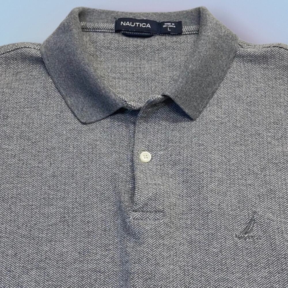 NAUTICA Men’s Large Gray Long Sleeve Polo Shirt